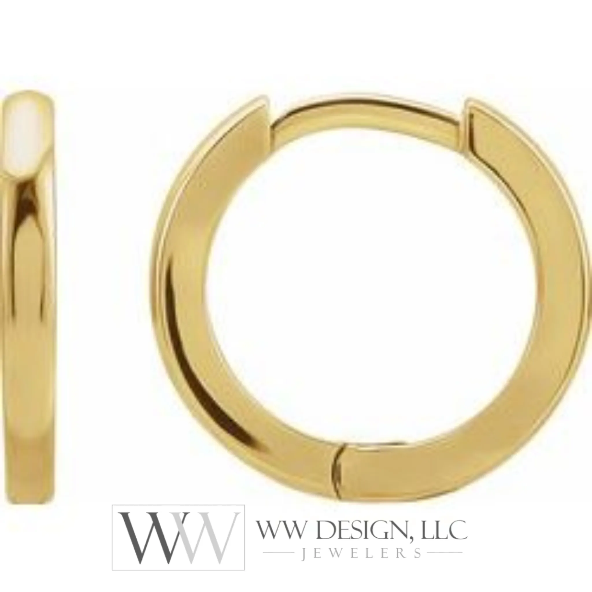 Hoop Huggie Sleeper Earrings 12.5mm - 14K Gold (Y, R OR W), Platinum, or Sterling Silver