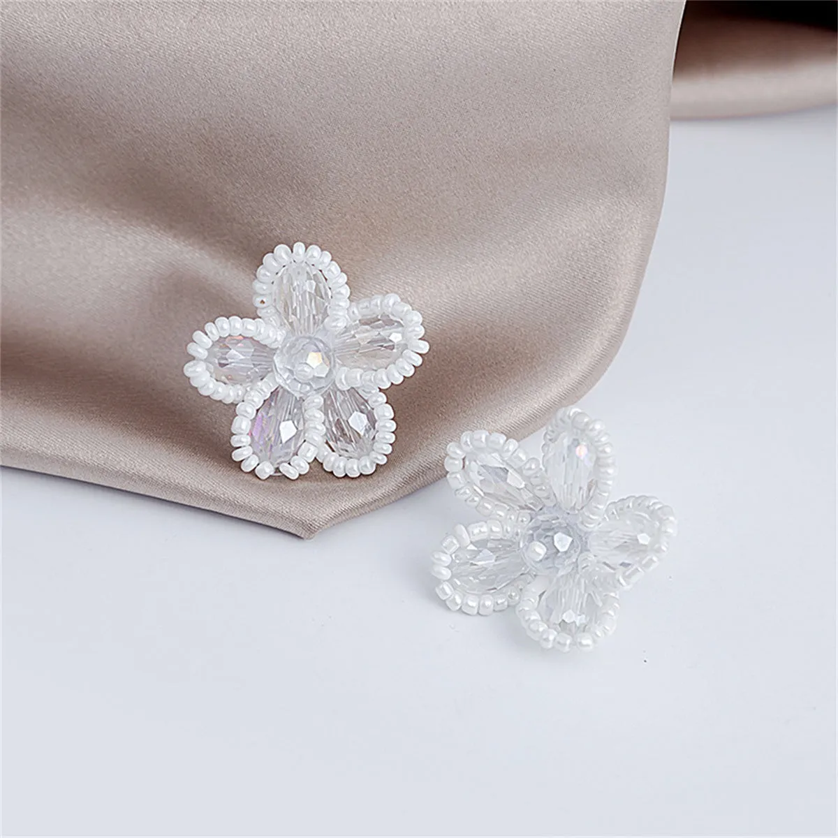 Howlite & Crystal Silver-Plated Flower Stud Earrings