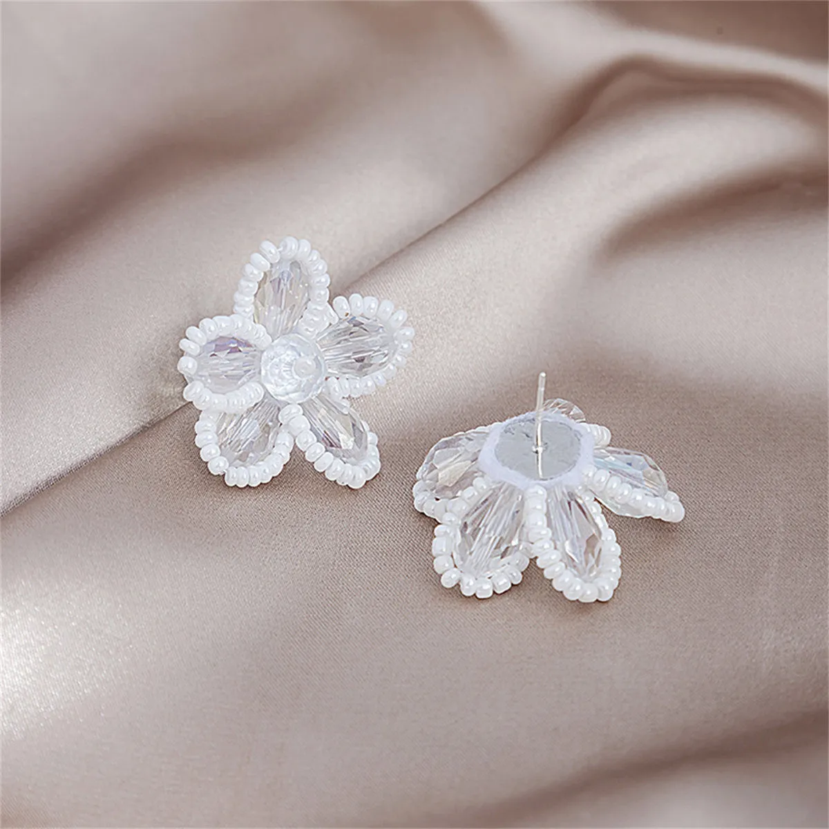 Howlite & Crystal Silver-Plated Flower Stud Earrings