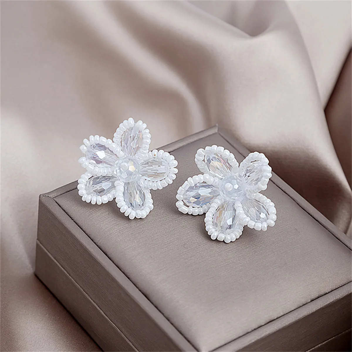 Howlite & Crystal Silver-Plated Flower Stud Earrings