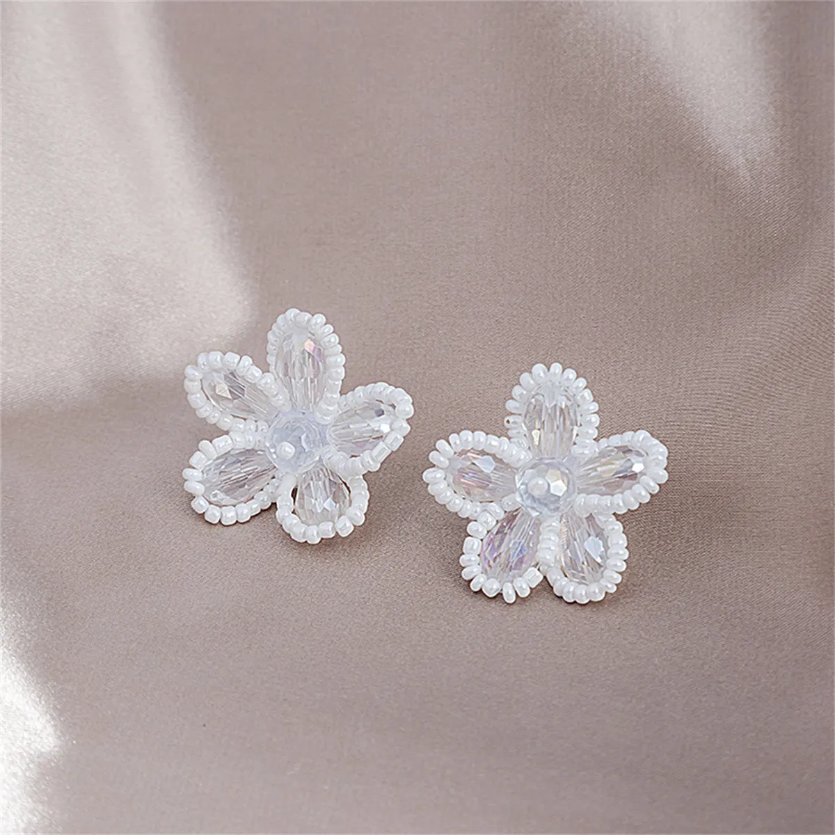 Howlite & Crystal Silver-Plated Flower Stud Earrings