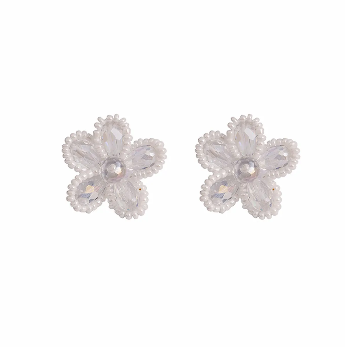 Howlite & Crystal Silver-Plated Flower Stud Earrings