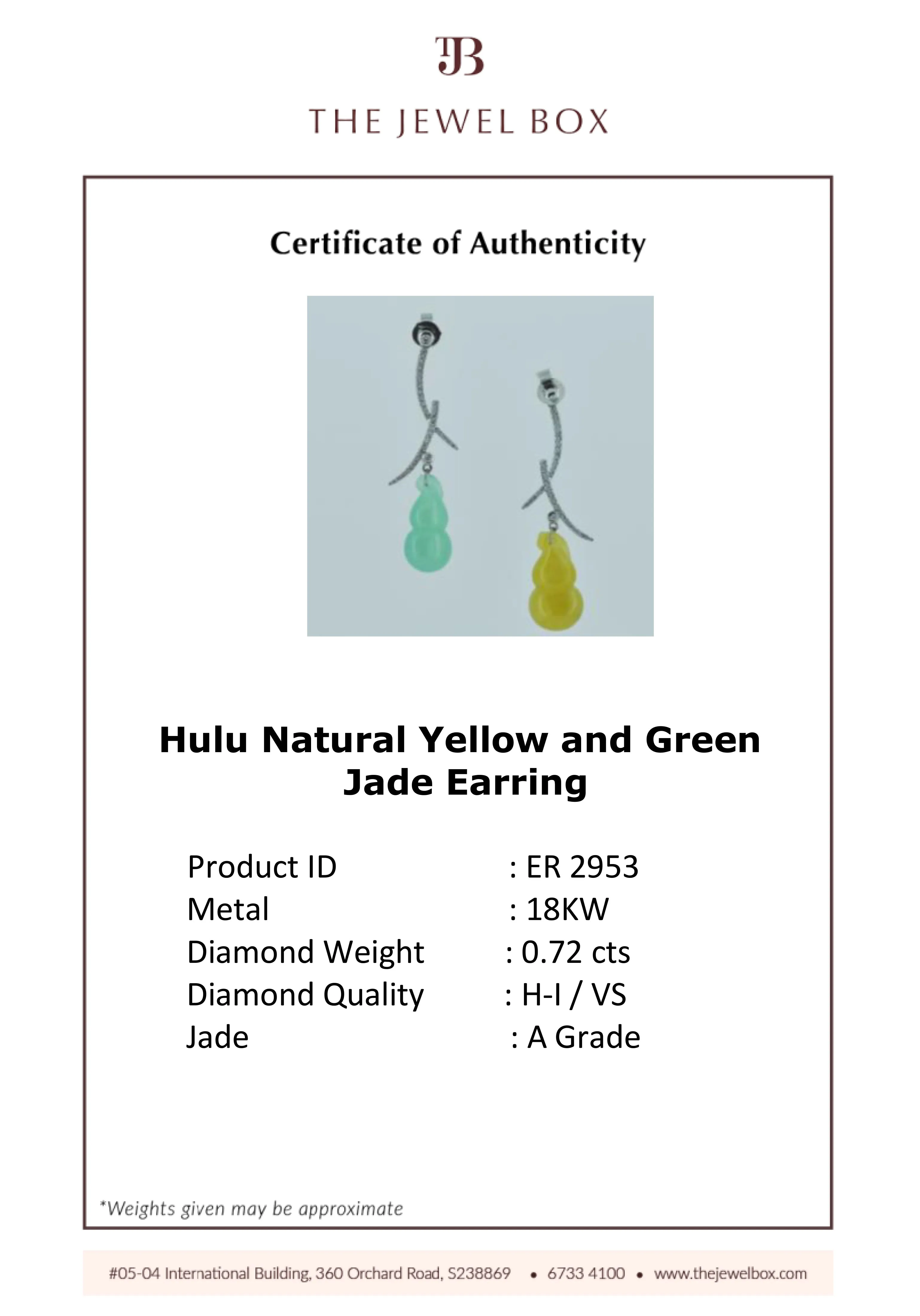 Hulu Natural Yellow and Green Jade Earring