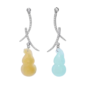 Hulu Natural Yellow and Green Jade Earring