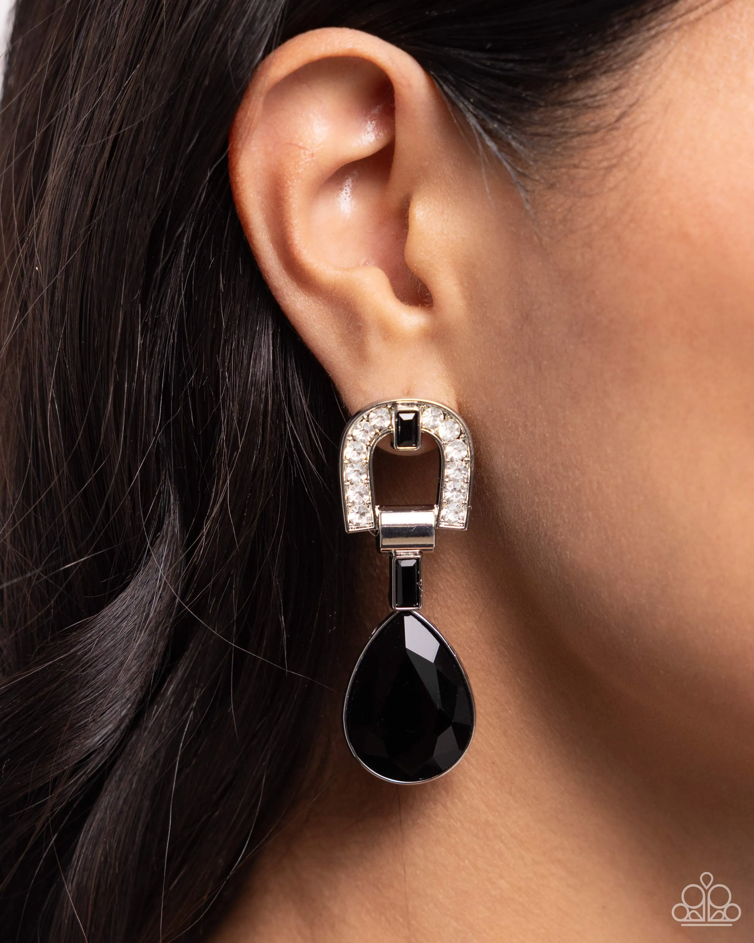 In ARCHING Order - Black - Oversized Teardrop Paparazzi Post Earrings