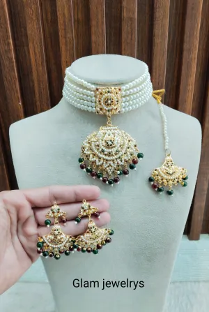 Indian Ruby Green Jadau Choker Jewellery  Set
