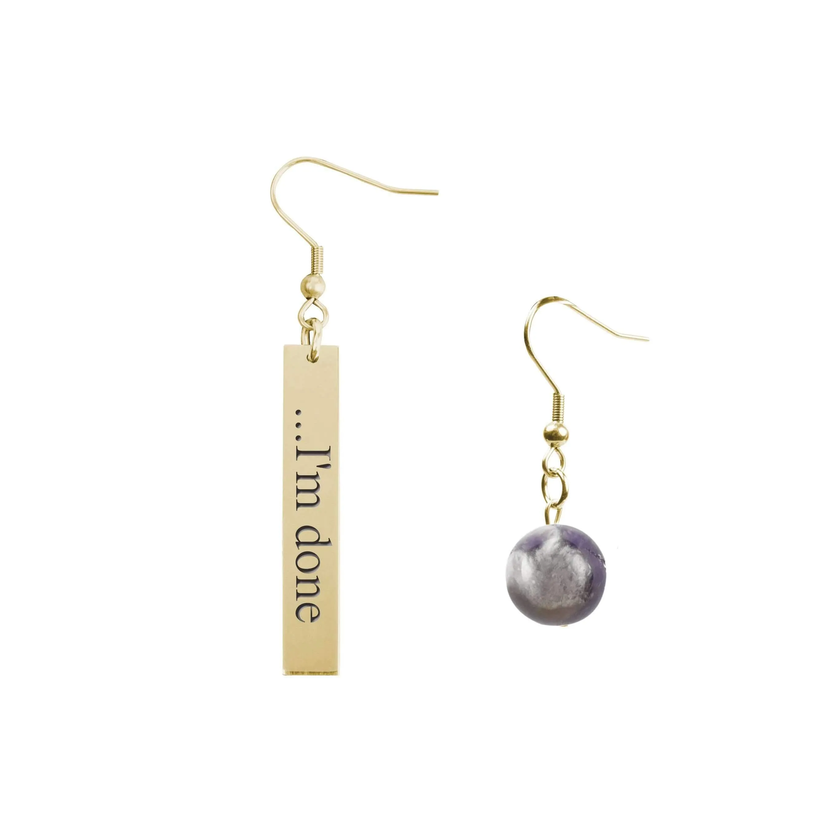 Inspirational Amethyst Mismatched Earrings - Made in USA with Stainless Steel and 12mm Stones