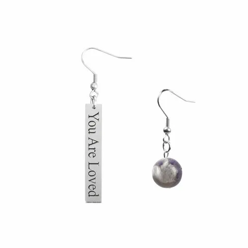 Inspirational Amethyst Mismatched Earrings - Made in USA with Stainless Steel and 12mm Stones