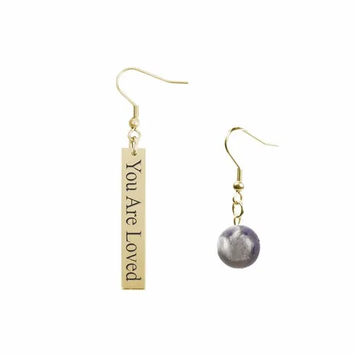 Inspirational Amethyst Mismatched Earrings - Made in USA with Stainless Steel and 12mm Stones