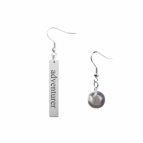Inspirational Amethyst Mismatched Earrings - Made in USA with Stainless Steel and 12mm Stones