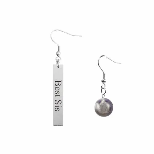 Inspirational Amethyst Mismatched Earrings - Made in USA with Stainless Steel and 12mm Stones