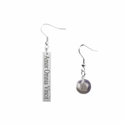 Inspirational Amethyst Mismatched Earrings - Made in USA with Stainless Steel and 12mm Stones