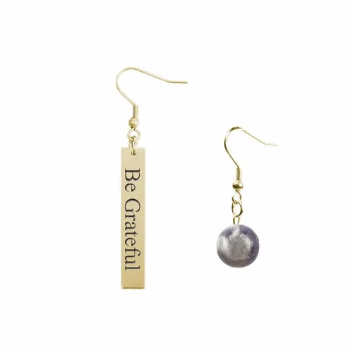 Inspirational Amethyst Mismatched Earrings - Made in USA with Stainless Steel and 12mm Stones