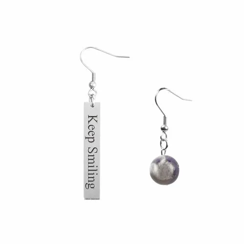 Inspirational Amethyst Mismatched Earrings - Made in USA with Stainless Steel and 12mm Stones