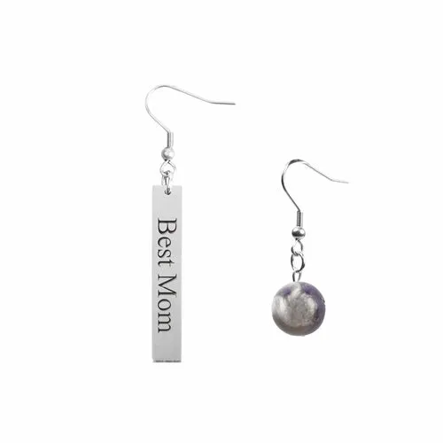 Inspirational Amethyst Mismatched Earrings - Made in USA with Stainless Steel and 12mm Stones