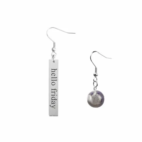 Inspirational Amethyst Mismatched Earrings - Made in USA with Stainless Steel and 12mm Stones
