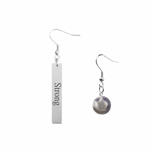 Inspirational Amethyst Mismatched Earrings - Made in USA with Stainless Steel and 12mm Stones