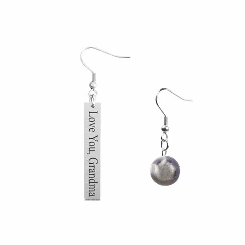 Inspirational Amethyst Mismatched Earrings - Made in USA with Stainless Steel and 12mm Stones