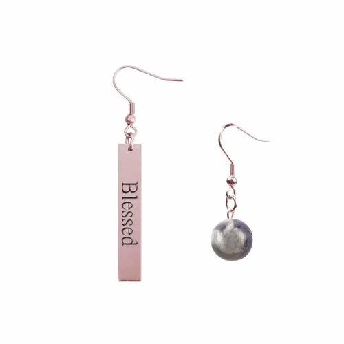 Inspirational Amethyst Mismatched Earrings - Made in USA with Stainless Steel and 12mm Stones