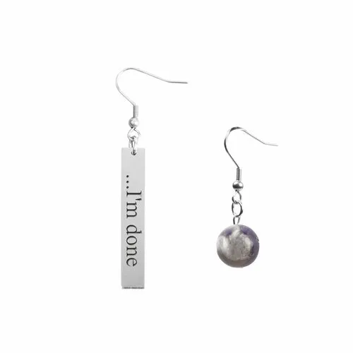 Inspirational Amethyst Mismatched Earrings - Made in USA with Stainless Steel and 12mm Stones