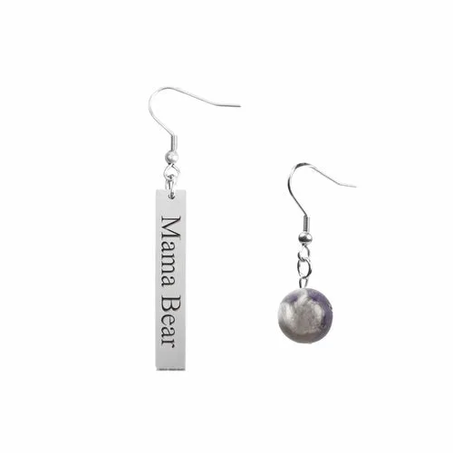 Inspirational Amethyst Mismatched Earrings - Made in USA with Stainless Steel and 12mm Stones