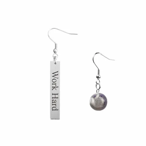 Inspirational Amethyst Mismatched Earrings - Made in USA with Stainless Steel and 12mm Stones