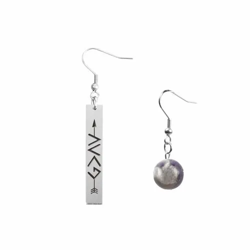 Inspirational Amethyst Mismatched Earrings - Made in USA with Stainless Steel and 12mm Stones