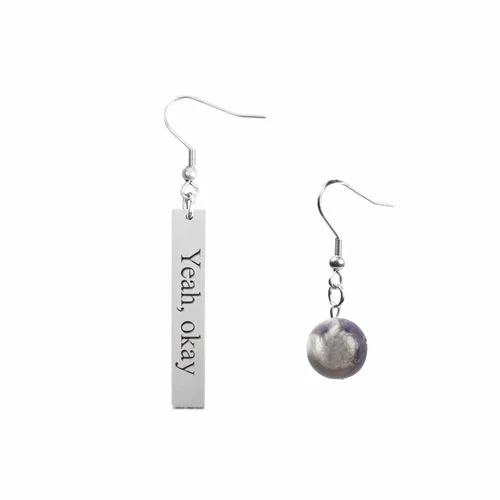 Inspirational Amethyst Mismatched Earrings - Made in USA with Stainless Steel and 12mm Stones