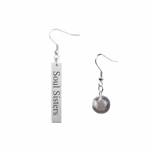 Inspirational Amethyst Mismatched Earrings - Made in USA with Stainless Steel and 12mm Stones