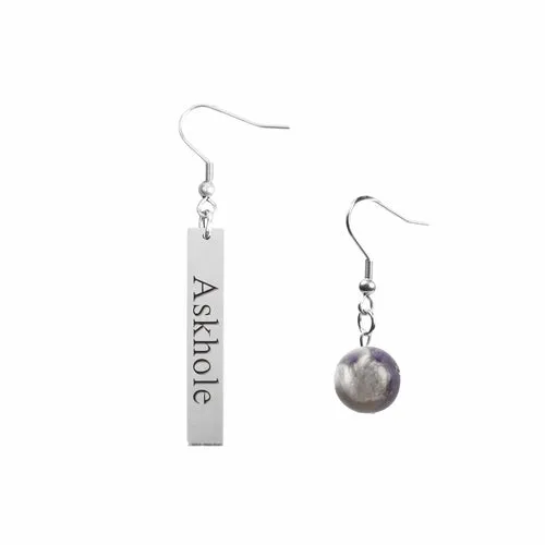 Inspirational Amethyst Mismatched Earrings - Made in USA with Stainless Steel and 12mm Stones
