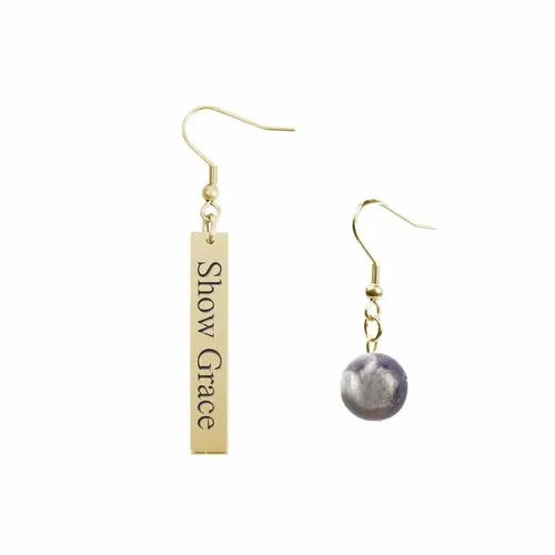 Inspirational Amethyst Mismatched Earrings - Made in USA with Stainless Steel and 12mm Stones