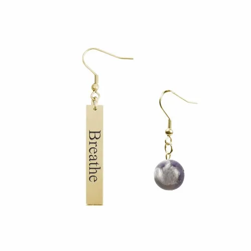 Inspirational Amethyst Mismatched Earrings - Made in USA with Stainless Steel and 12mm Stones