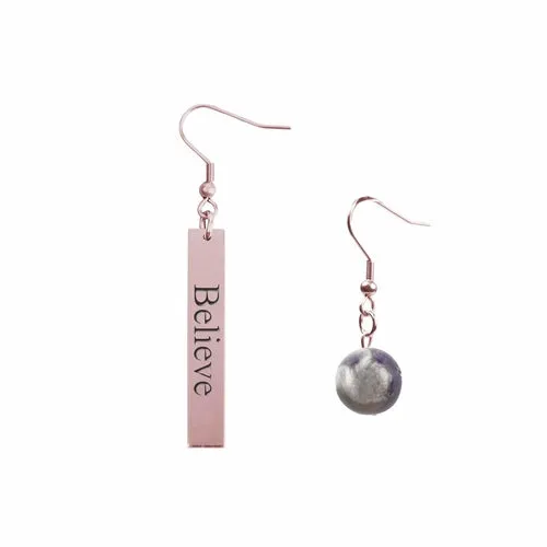 Inspirational Amethyst Mismatched Earrings - Made in USA with Stainless Steel and 12mm Stones