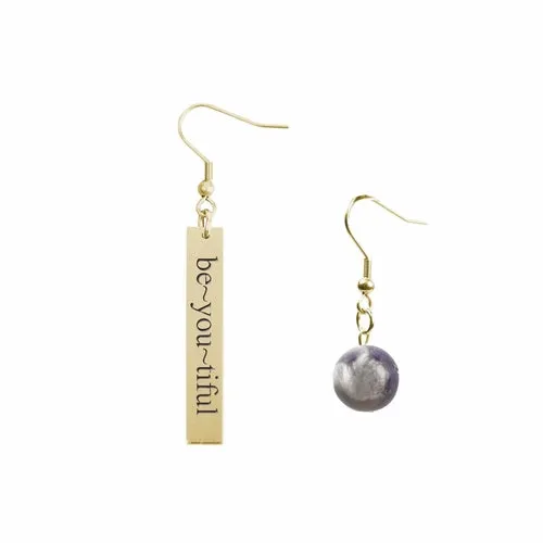 Inspirational Amethyst Mismatched Earrings - Made in USA with Stainless Steel and 12mm Stones