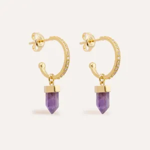 Intention of Protection Amethyst Hoops - Gold