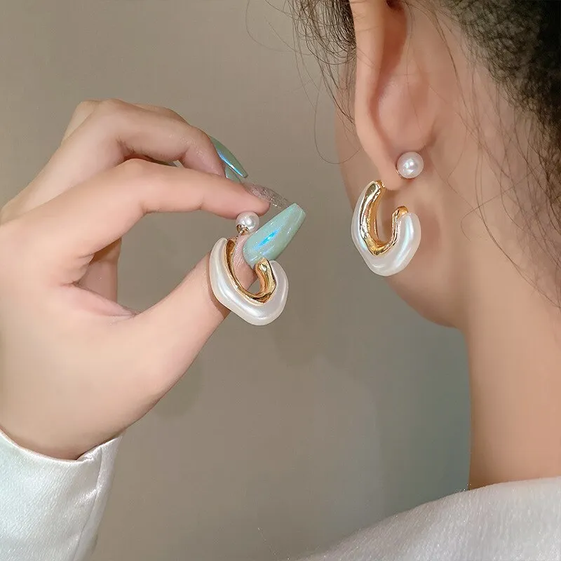Irregular Pearl Hoop Earrings For Woman