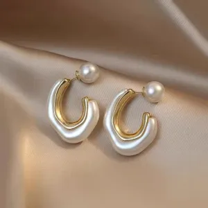 Irregular Pearl Hoop Earrings For Woman