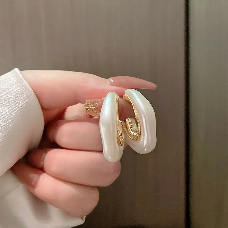 Irregular Pearl Hoop Earrings For Woman