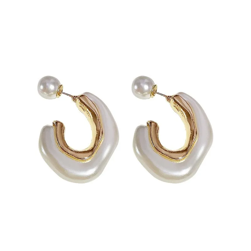 Irregular Pearl Hoop Earrings For Woman