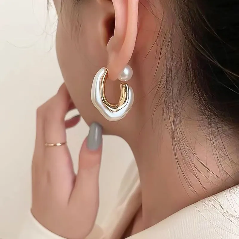 Irregular Pearl Hoop Earrings For Woman