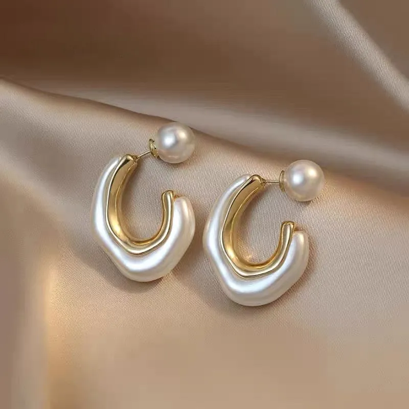 Irregular Pearl Hoop Earrings For Woman