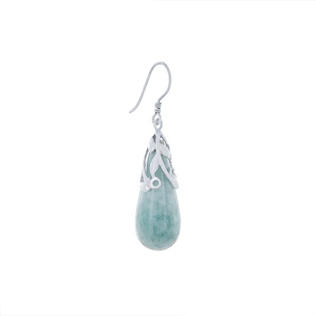 Jade Drop Hook Earrings in Sterling Silver
