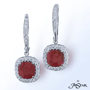 JB STAR PLATINUM RUBY, & DIAMOND EARRINGSCENTER: RUBY CUSHION 2.30 CT. TW.DIAMONDS: 0.78 CT. TW.