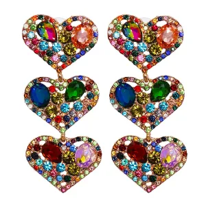 Jewel-Tone & 18K Gold-Plated Tiered Heart Drop Earrings
