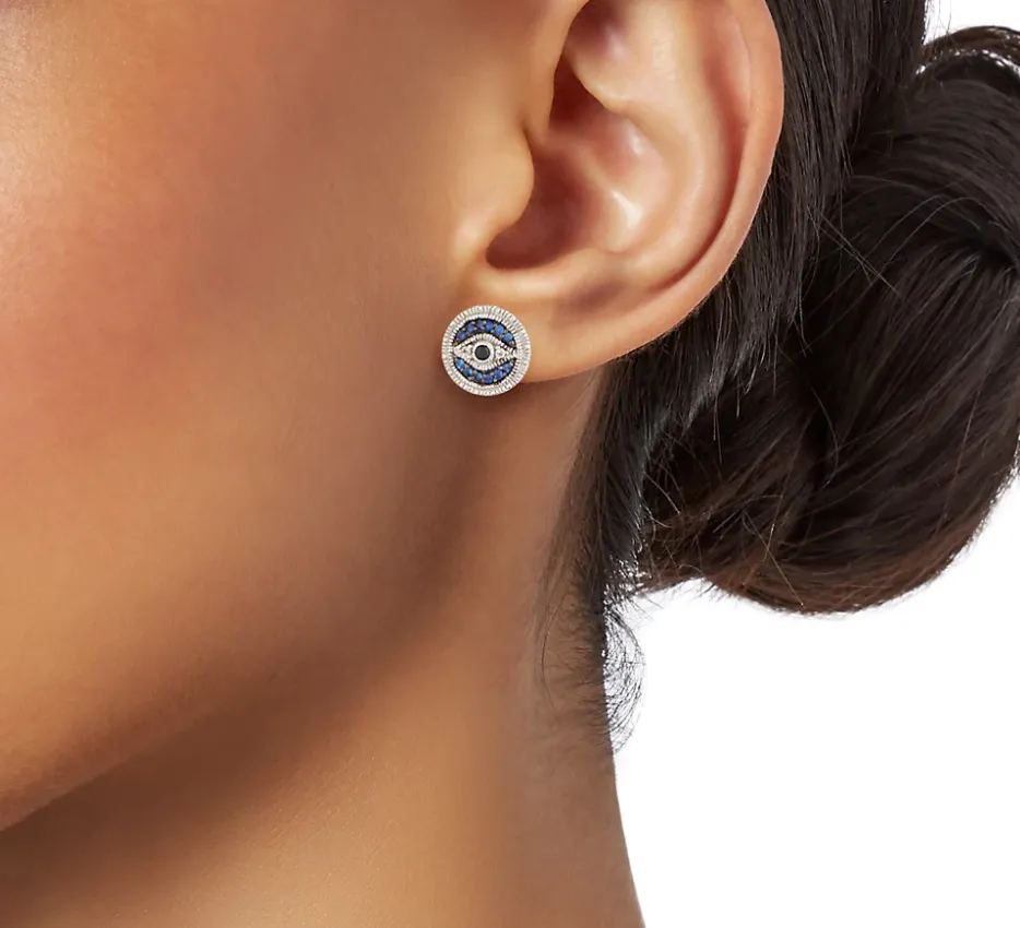 Judith Ripka Evil Eye Earrings in Sterling Silver