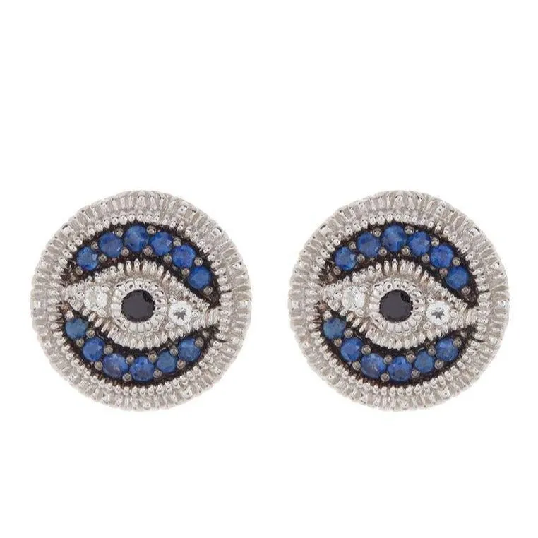 Judith Ripka Evil Eye Earrings in Sterling Silver