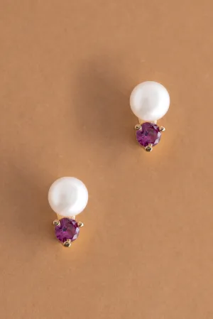 July Pearl Ruby Stud Earrings
