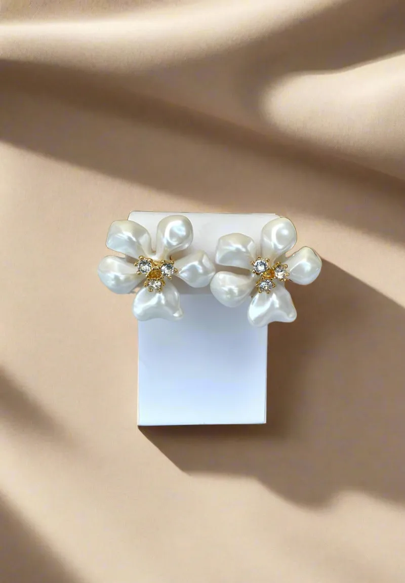 Kenneth Jay Lane Pearl Flower With Crystal Center Earrings