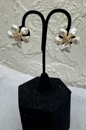 Kenneth Jay Lane Pearl Flower With Crystal Center Earrings