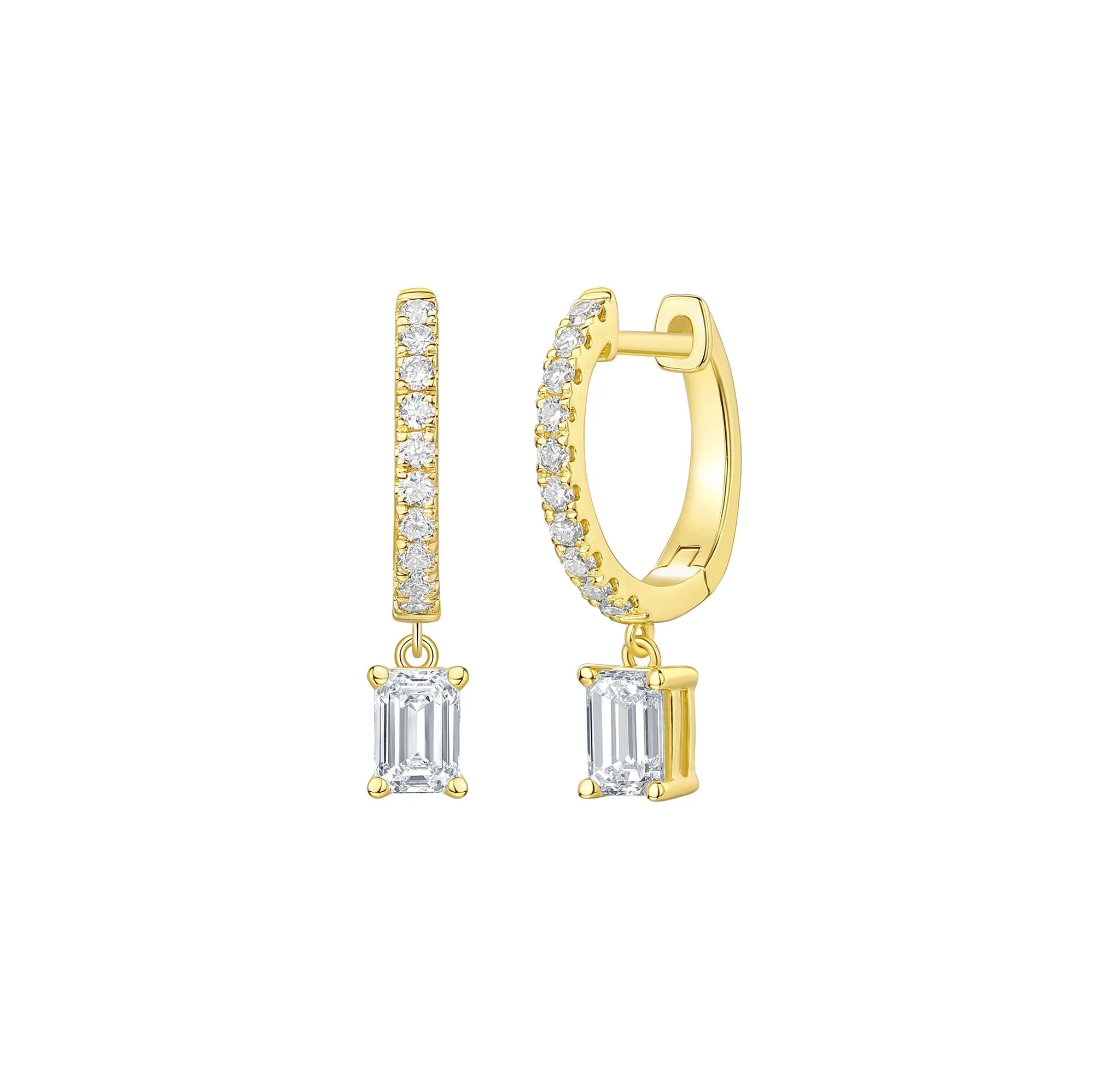 Lab Grown Diamond 0.85ct Emerald Dangling hoop Earrings